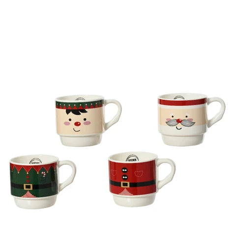 Set 2 Mug natalizie in porcellana con Elfo - Babbo Natale 8,5cm| Kitchen Goods