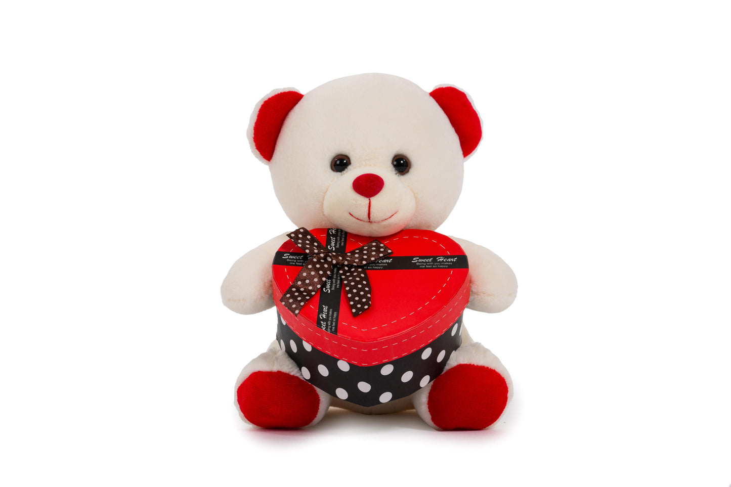 Orsetto con scatola a cuore beige-bianco h20cm