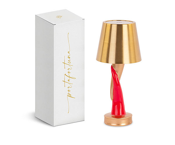 Lampada a forma di cornetto rosso e oro h.245| Cartai Bassanesi
