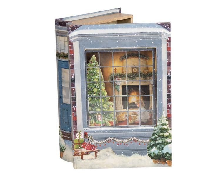 Libro contenitore natalizio azzurro-rosso led 28x19cm| Plathea
