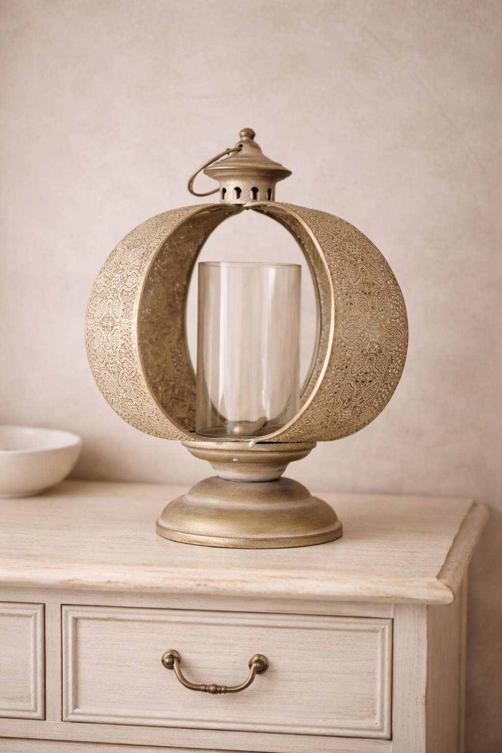 Porta candela in vetro con copertura bianca vintage h28x23| Bruco