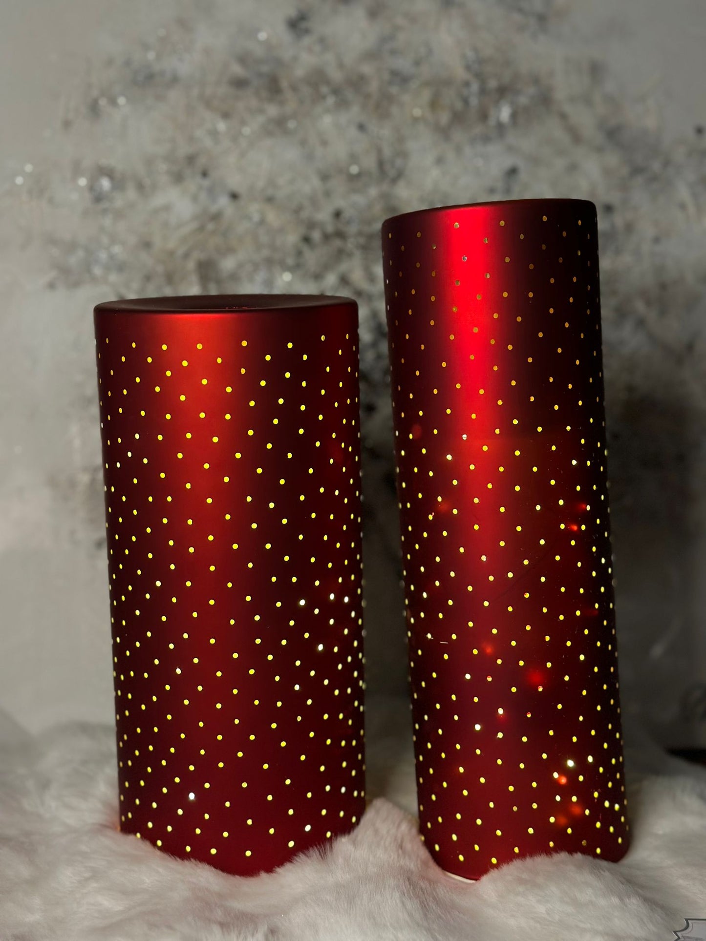 Porta candela rosso con led oro