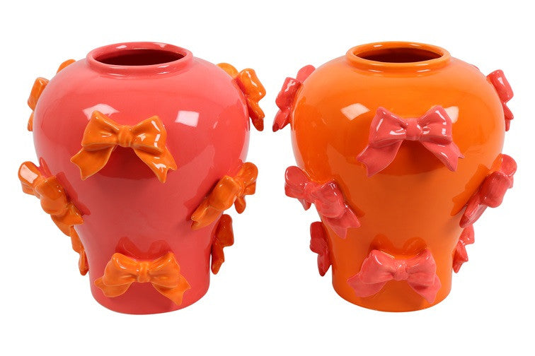 Vaso con fiocchi arancione e rosso