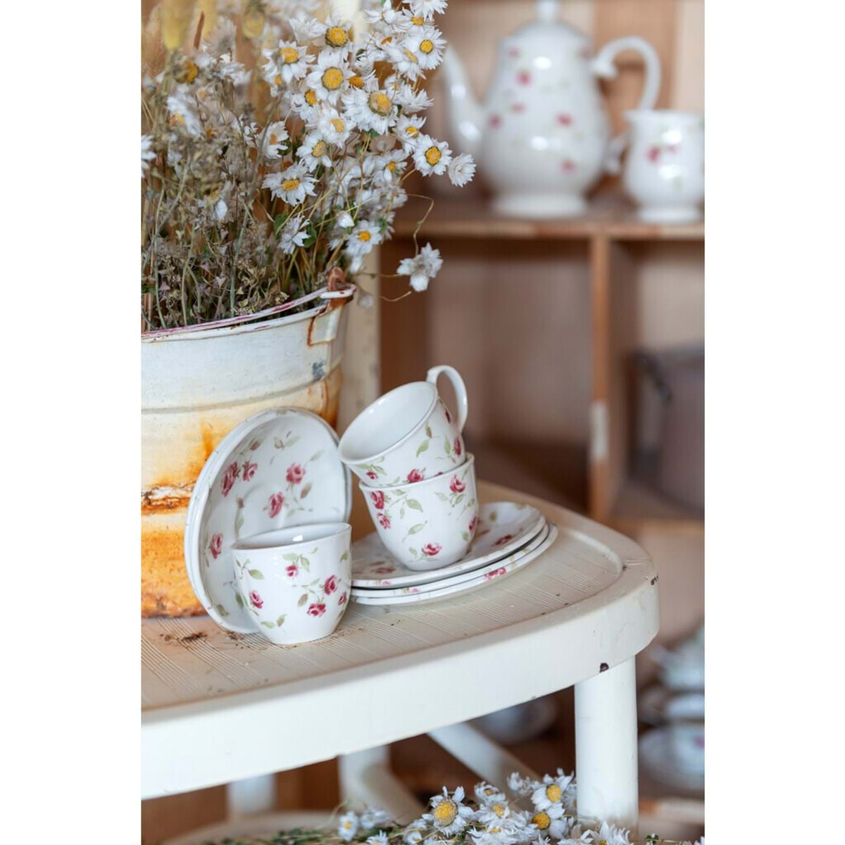 TAZZA JUMBO BIANCA CON ROSE ,CON PIATTINO
