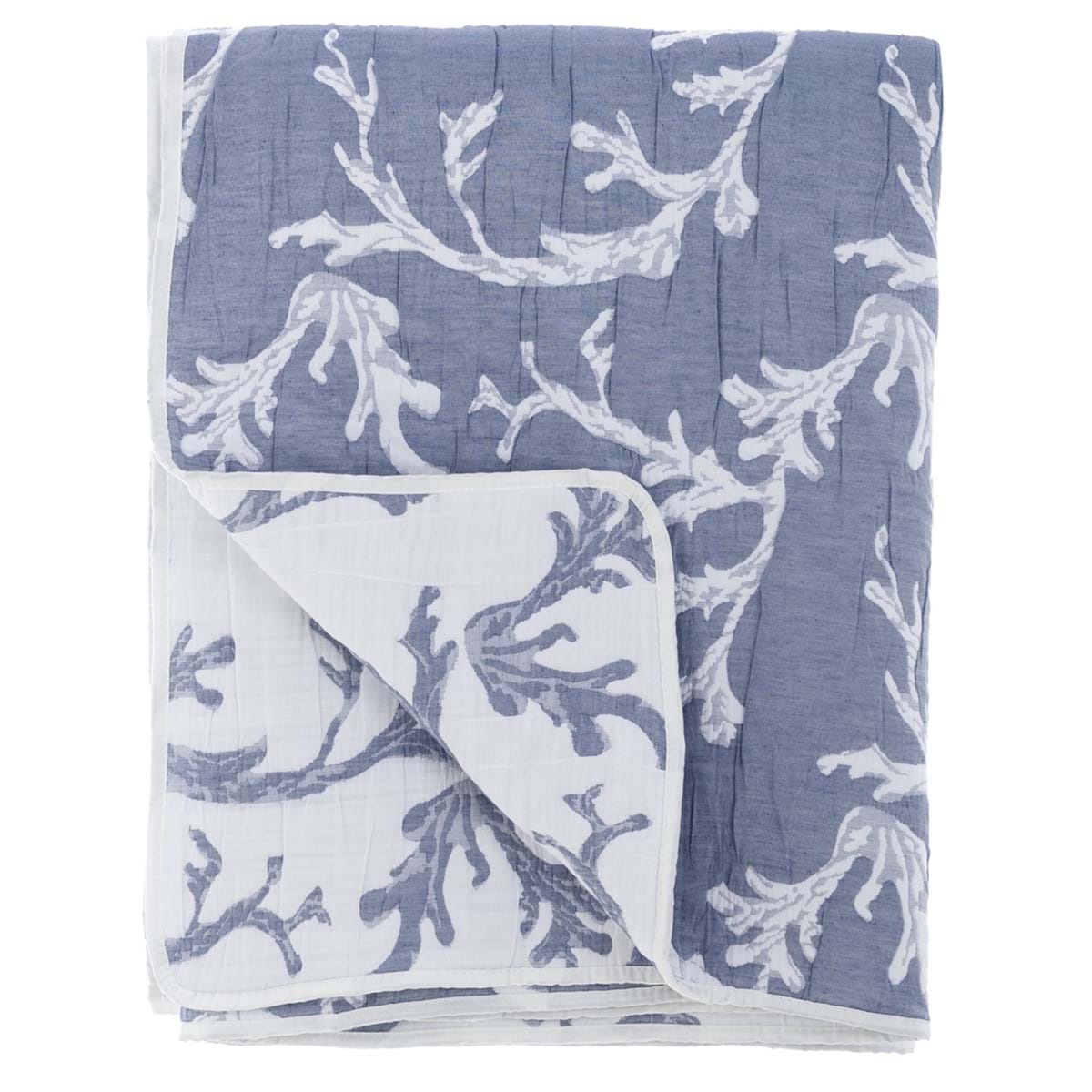 Trapunta 1 Piazza blu e bianca con fantasia coralli 180x260cm | Blanc Mariclò