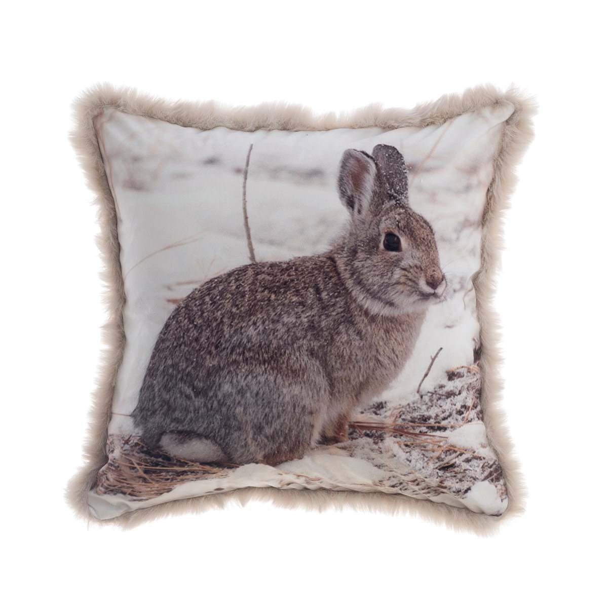 Cuscino in eco-pelliccia con stampa coniglietto