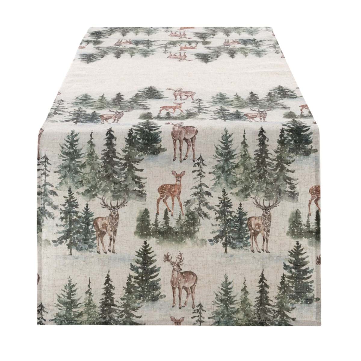 Runner di Natale beige con fantasia natalizia