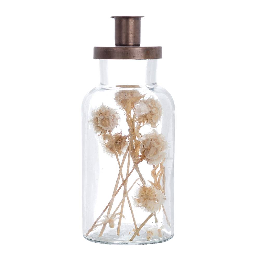 Porta candela con fiori secchi beige