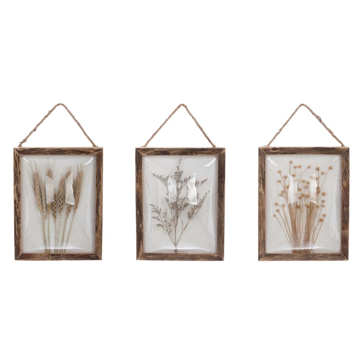 Decorazione da parete in vetro con fiori secchi