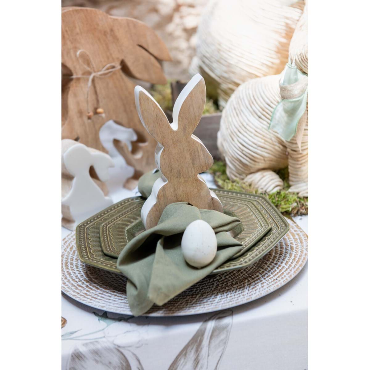 Decoro coniglietto in legno e ceramica