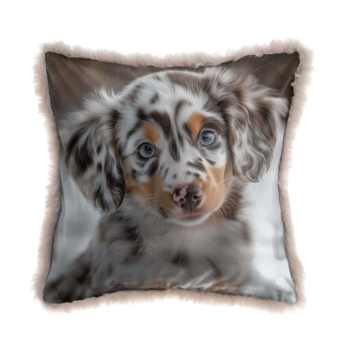 Cuscino con figura di cagnolino in eco pelliccia beige 45x45 | Blanc Mariclò