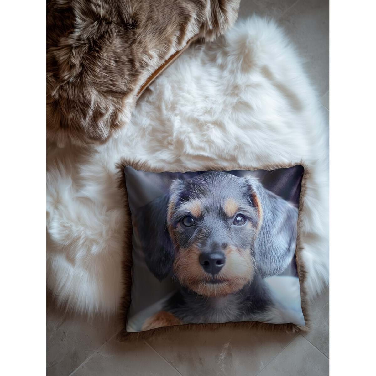 Cuscino con figura di cagnolino in eco pelliccia 45x45 | Blanc Mariclò