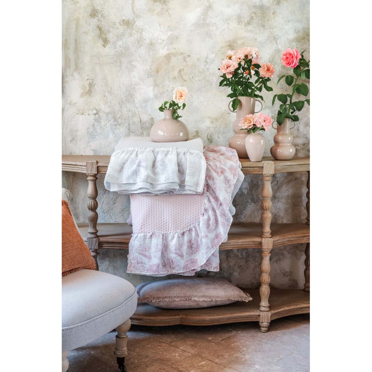 Trapunta tortora singola con gala 180x250cm| Blanc Mariclò