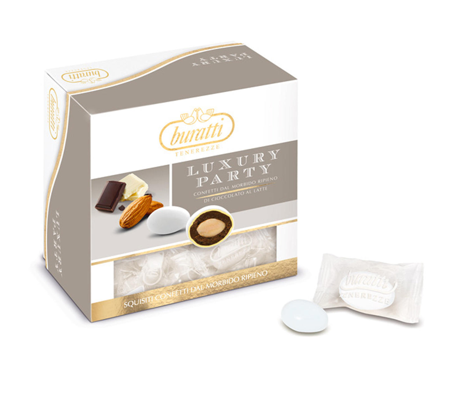 Confetti Regalo a Vassoio bianchi cioccolato al latte e mandorla| Buratti