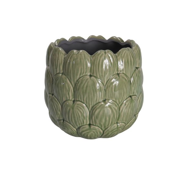 Vaso verde con decorazione foglie