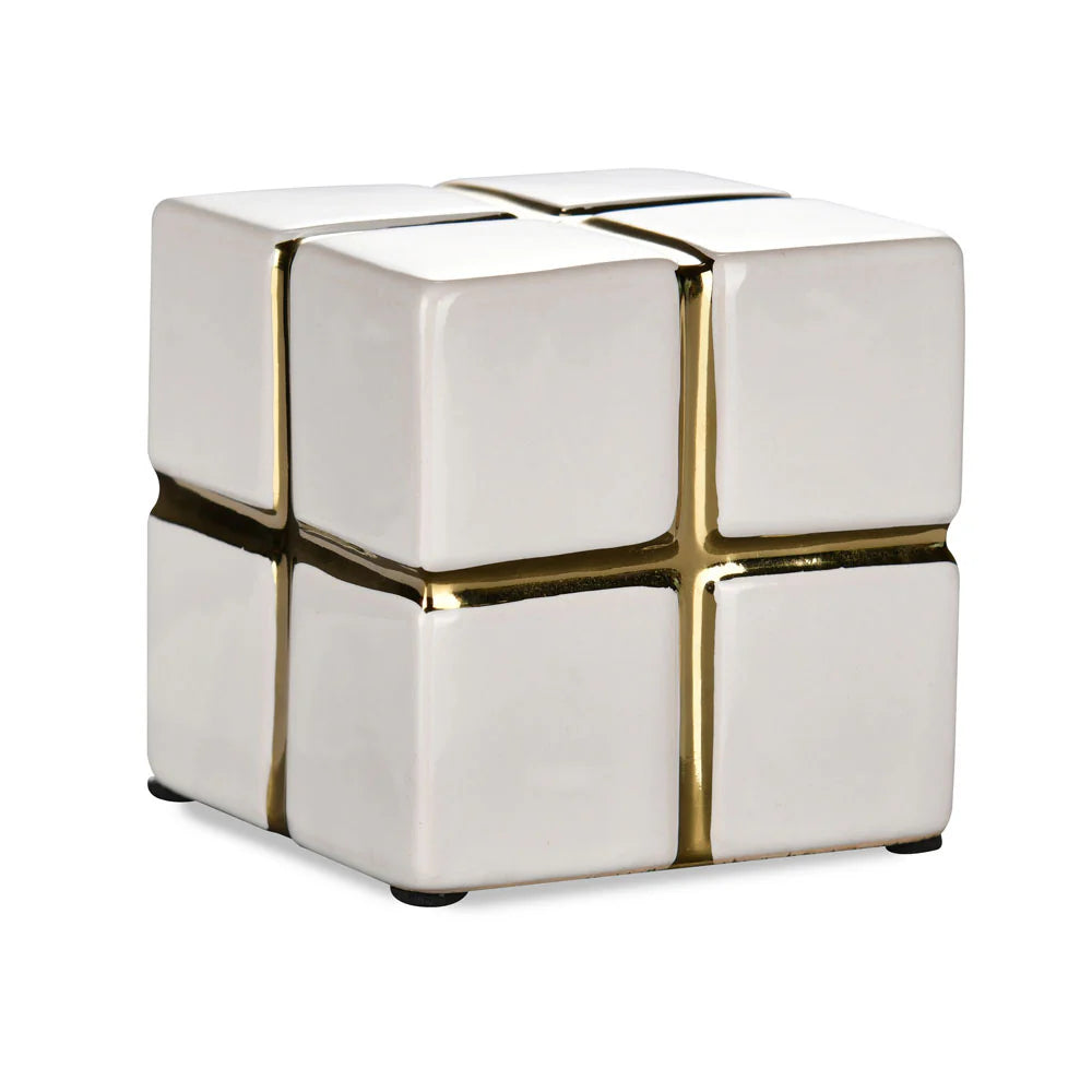 Decoro pacco regalo bianco e oro in ceramica 8,5cm| Plathea