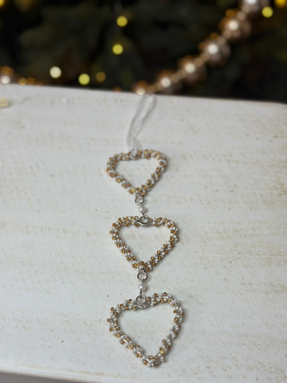 Decorazione natalizia 3 cuori oro