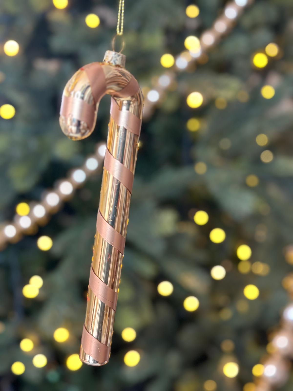 Decoro natalizio bastoncino oro in vetro