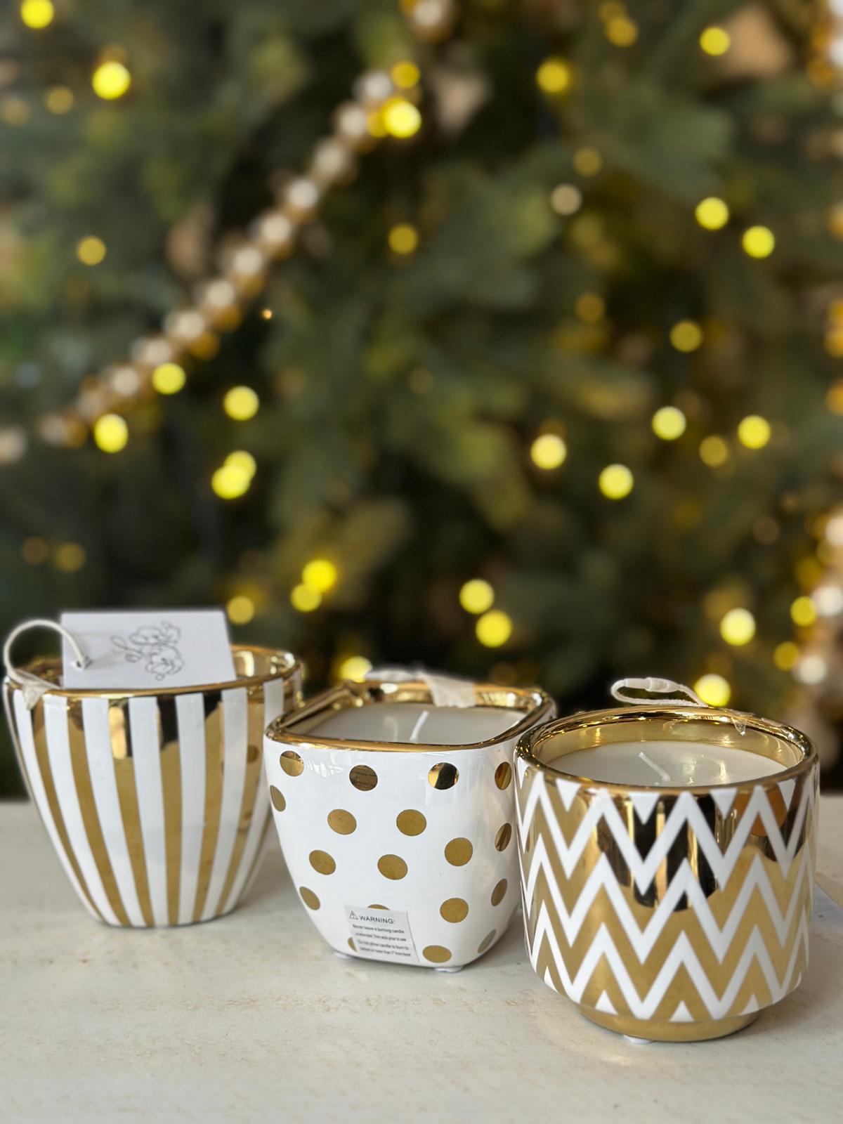 Candele con vasetto bianco e oro| Plathea