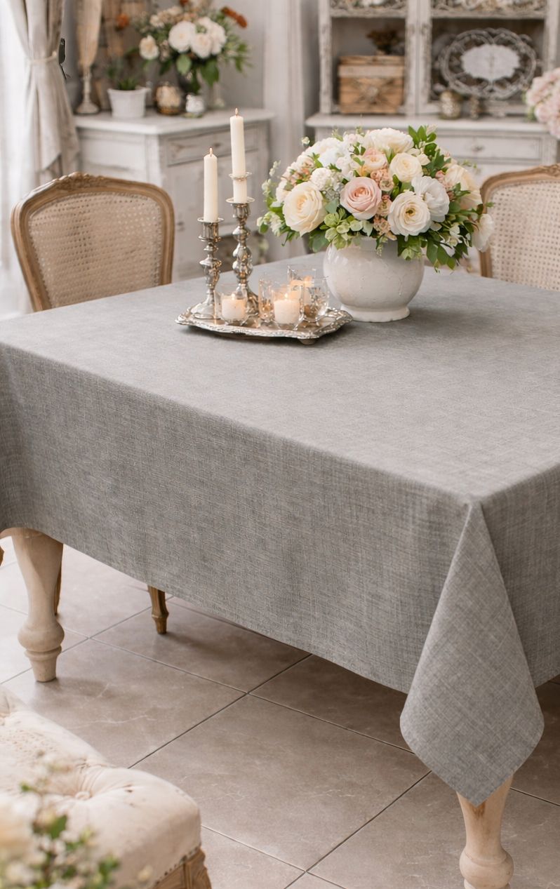 Tovaglia grigia-beige 6 posti 140x180h| Blanc Mariclò