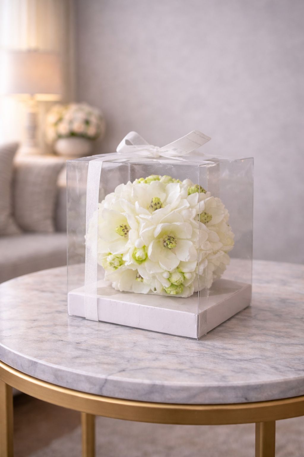 Candela a forma di fiore bianco e verde 14x14| L'Arte di Nacchi