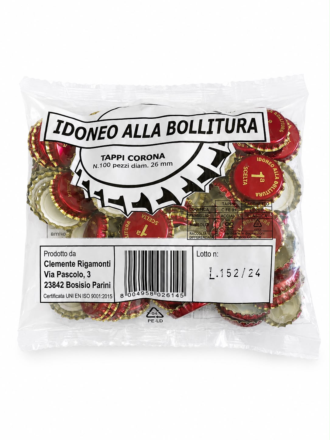 Tappo corona 1 scelta 100 pezzi diametro 26mm