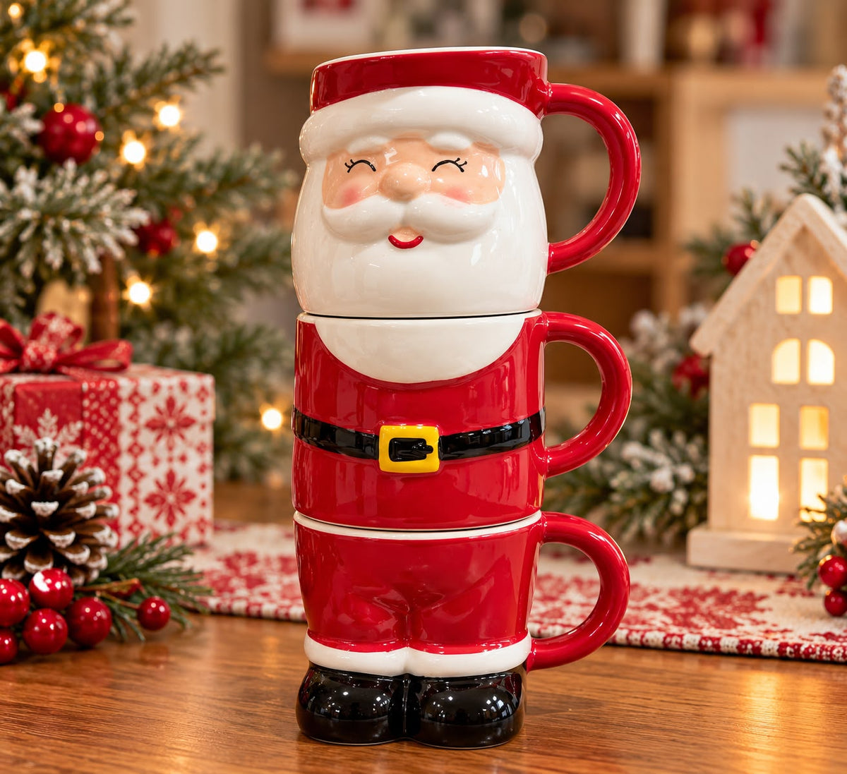 Tre tazze da caffè con decoro Babbo Natale