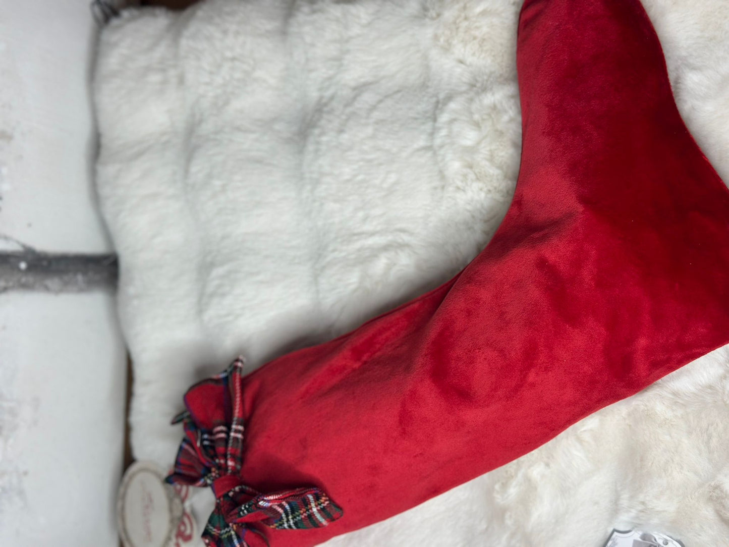 Calza della befana natalizia con motivo scozzese