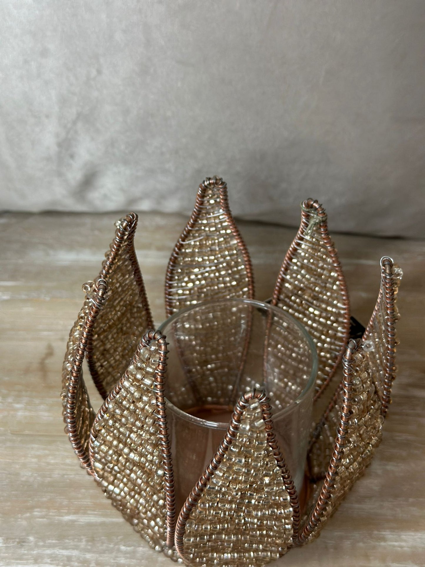 Porta candela con paillettes oro caldo