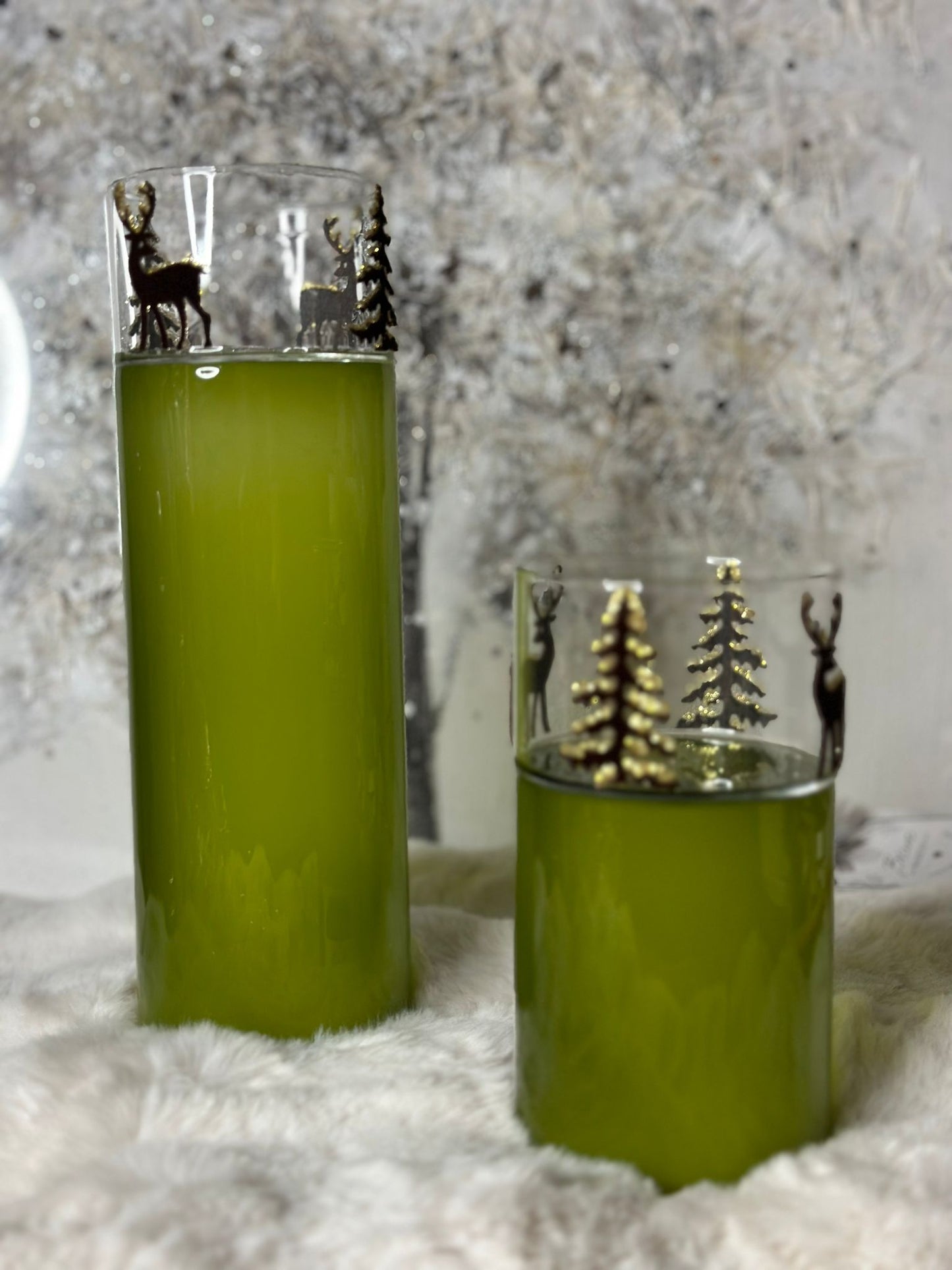 Porta candela verde con decorazione renne