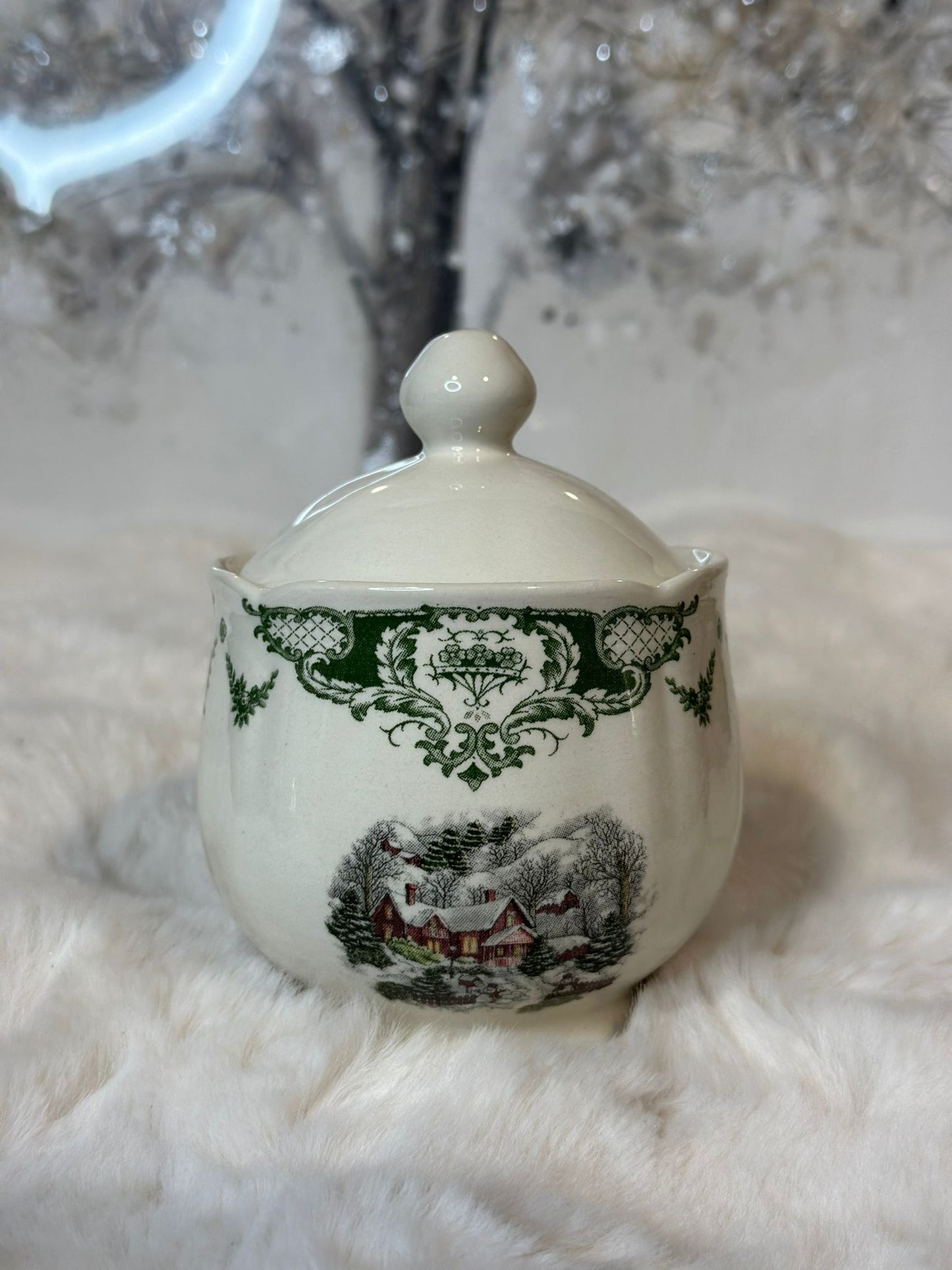Zuccheriera in ceramica bianca natalizia