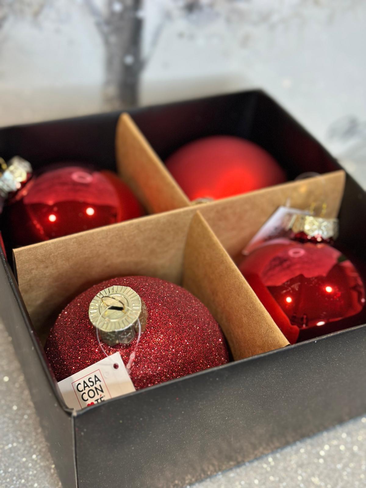 Box 4 sfere rosse natalizie