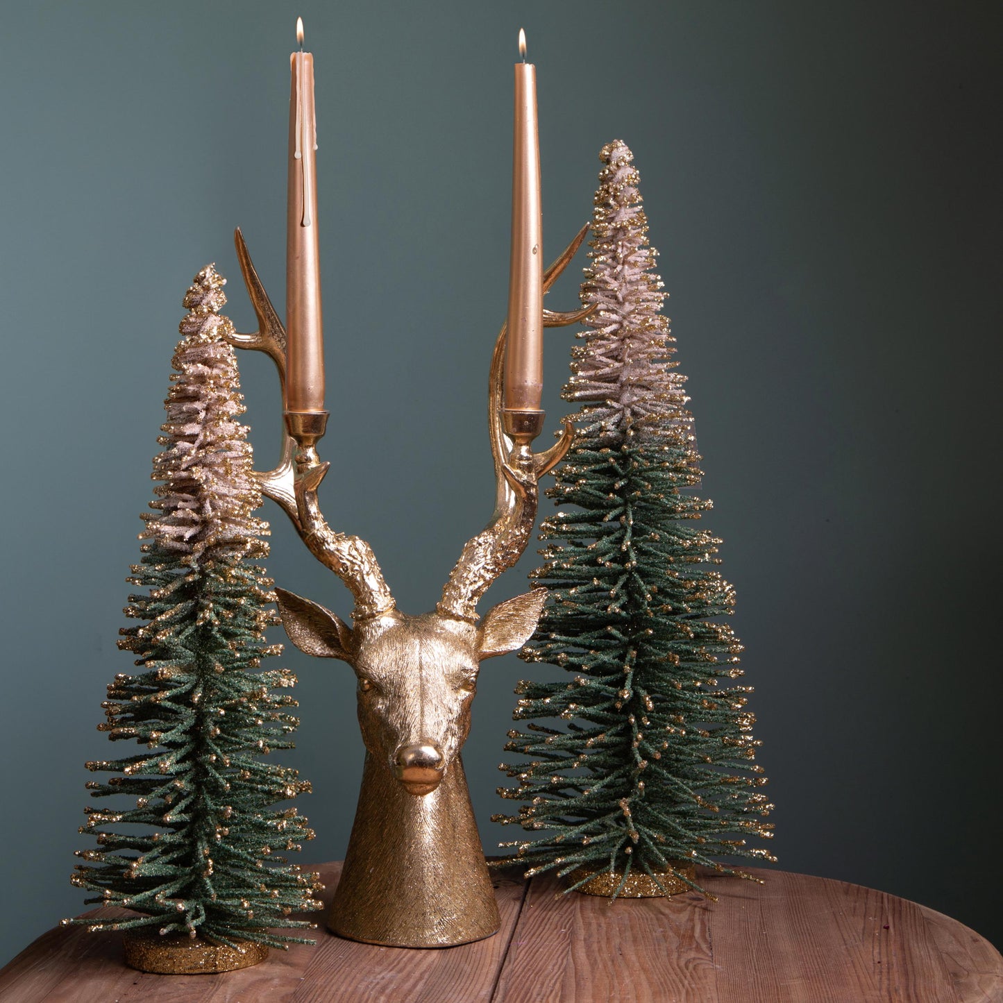 Candelabro da 2 a forma di testa di Renna dorata h.26,5cm| Dino Bianchi