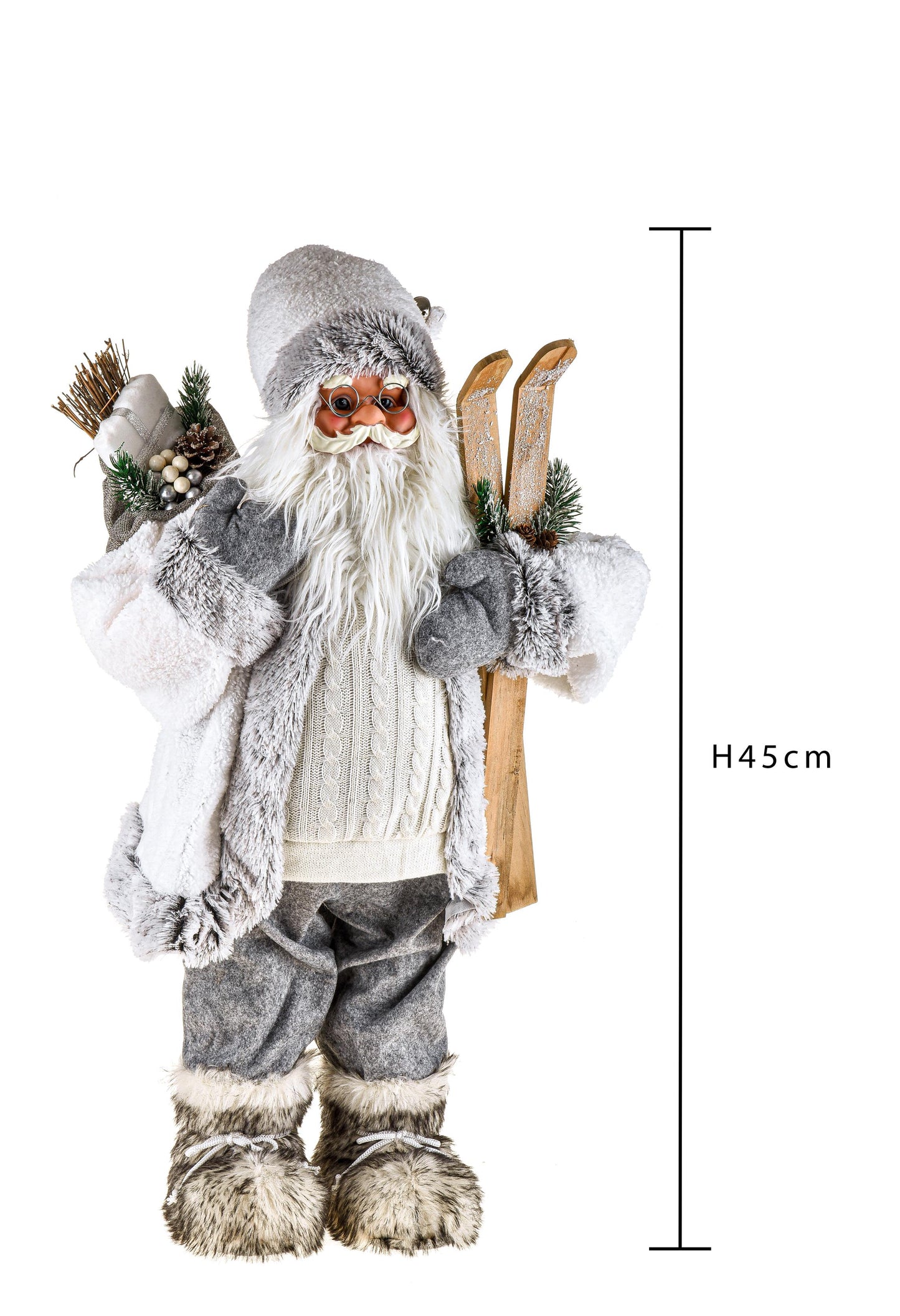Babbo Natale con abito grigio e sacco con regali h.45cm| Dino Bianchi