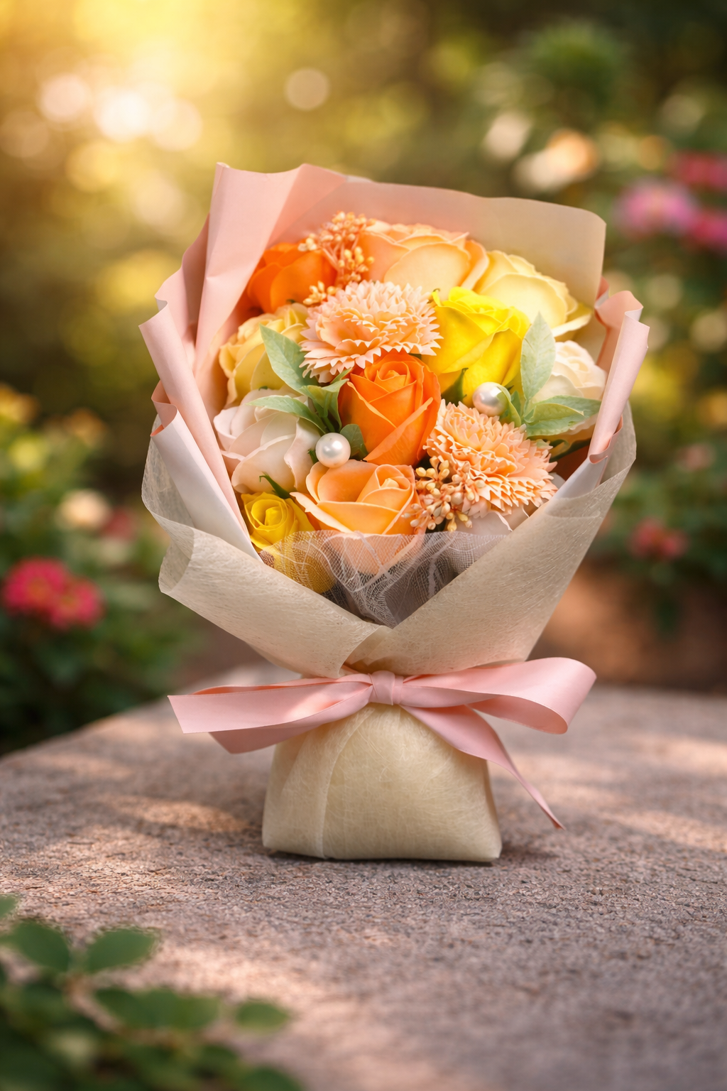 Mazzo di rose arancioni e gialle