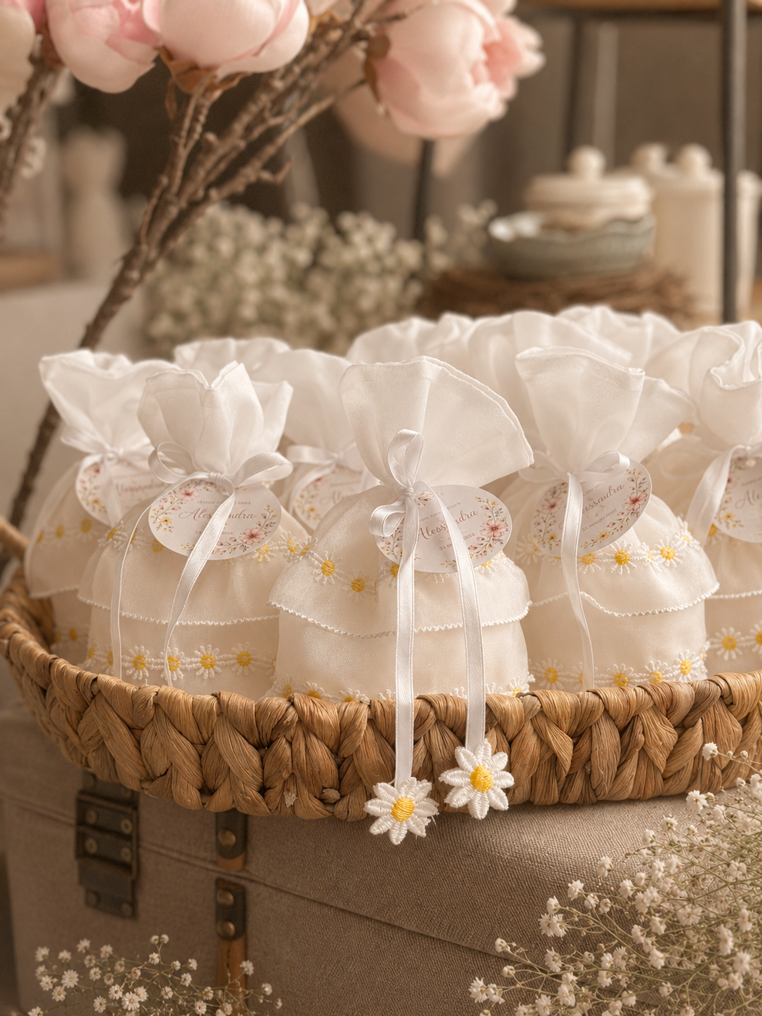 Sacchetto per confetti con margherite