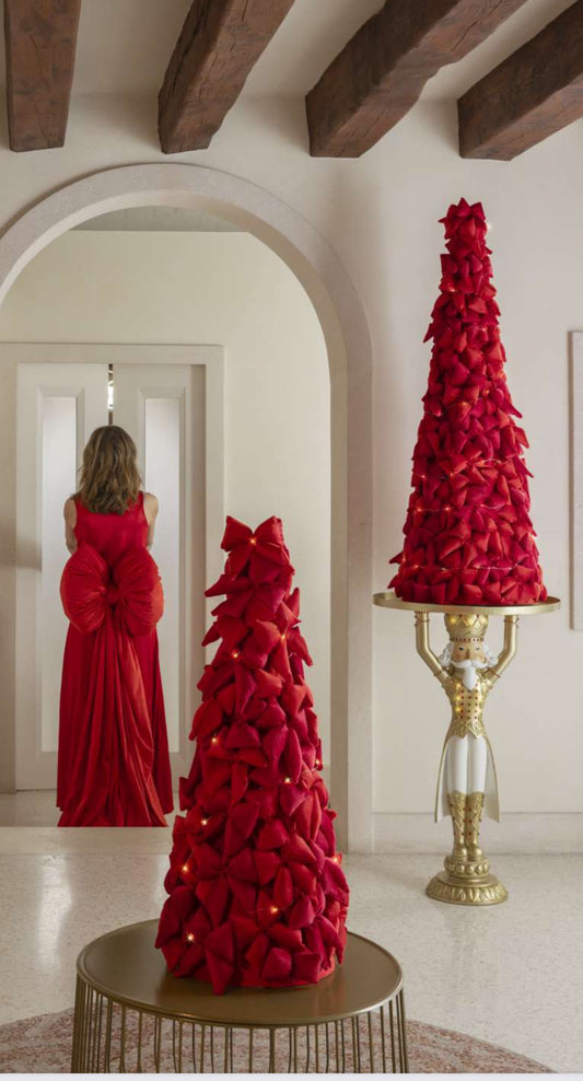 Alberi di Natale rossi con fiocchi in velluto 860-1260mm| Tono su Tono