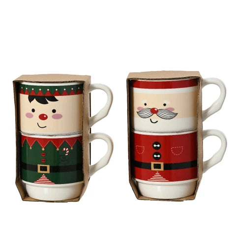 Set 2 Mug natalizie in porcellana con Elfo - Babbo Natale 8,5cm| Kitchen Goods