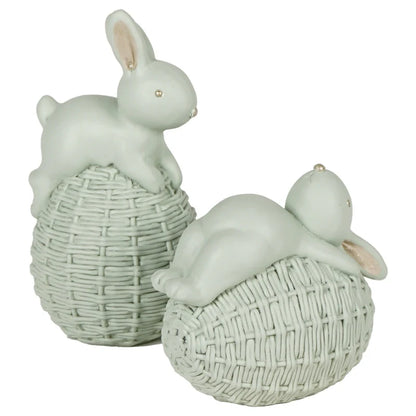Coniglio con uovo verde in resina 8cm| Plathea