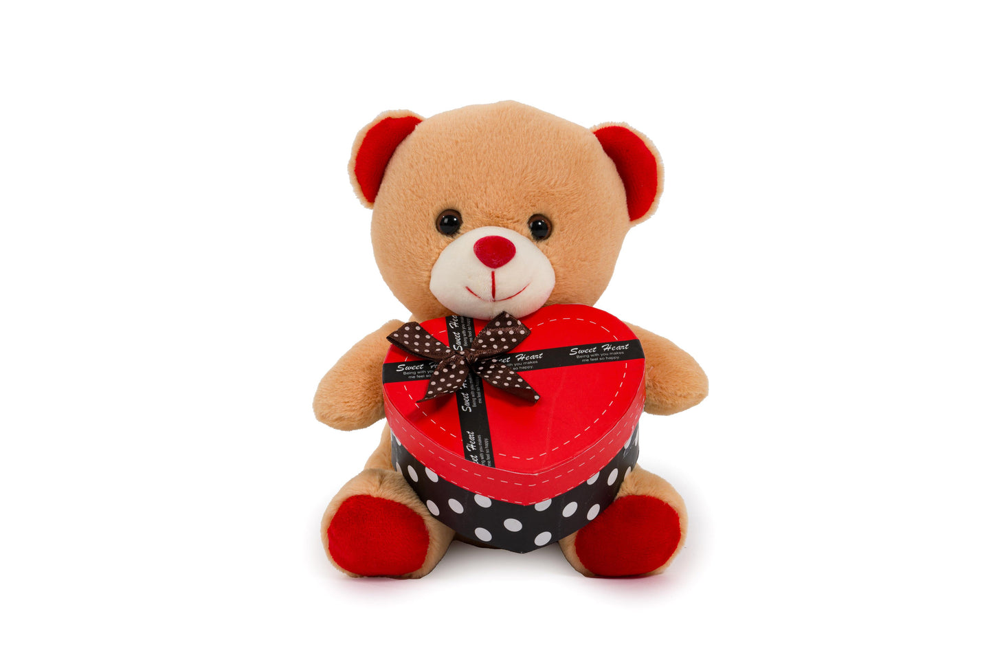 Orsetto con scatola a cuore beige-bianco h20cm