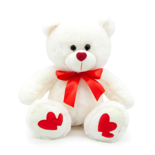Orsacchiotto peluche bianco-beige con dettagli rossi 30cm| Dino Bianchi