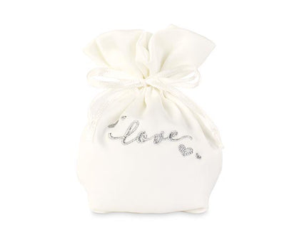 Sacchetto porta confetti bianco in raso "Love"| Cupido