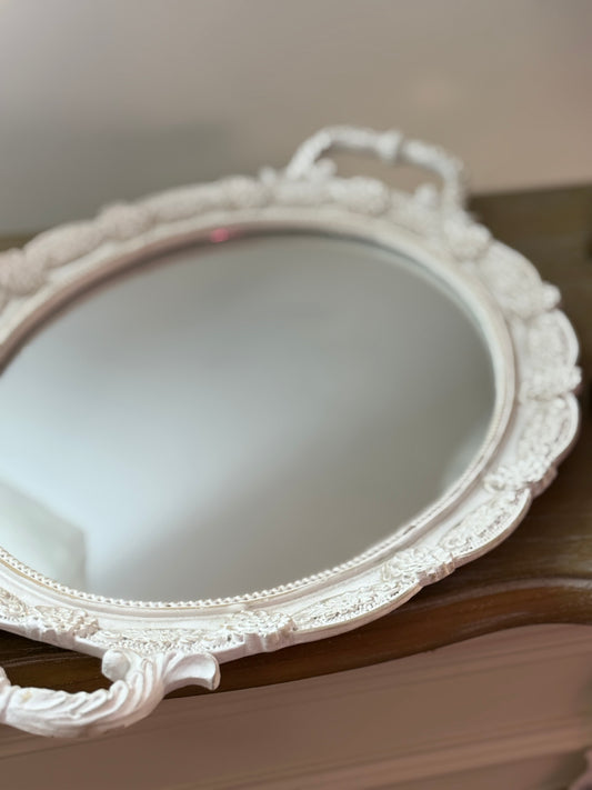 Vassoio ovale bianco con specchio e fiori| Bruco