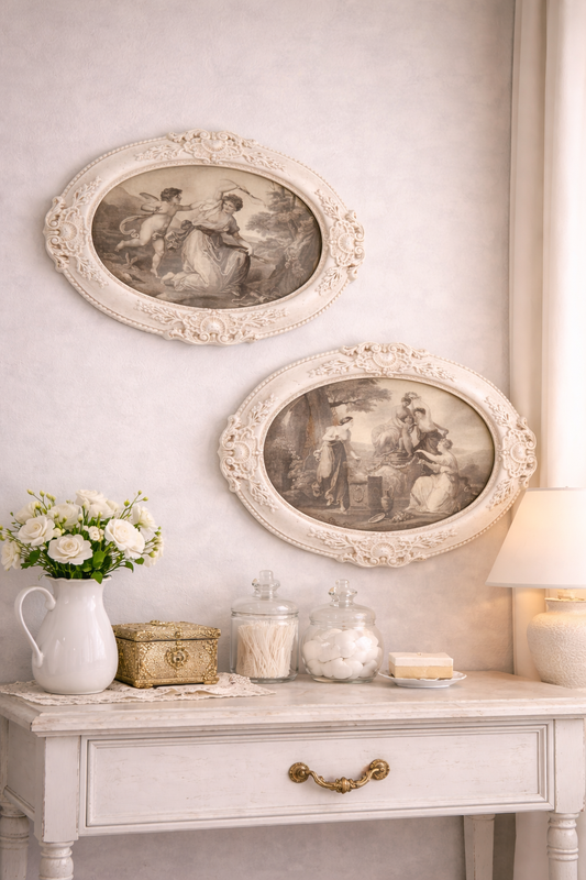 Quadro ovale shabby chic con cornice in legno|L'Arte di Nacchi