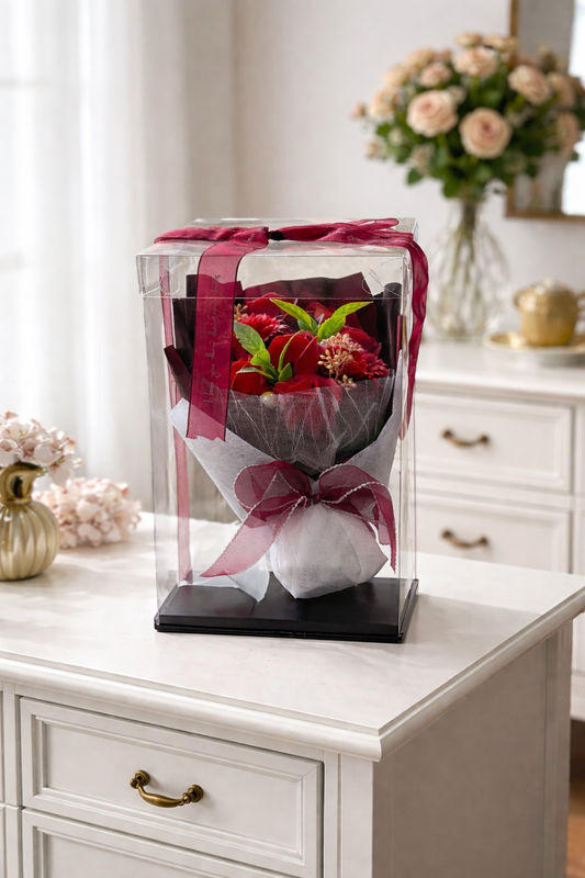 Box con mazzo di fiori artificiali