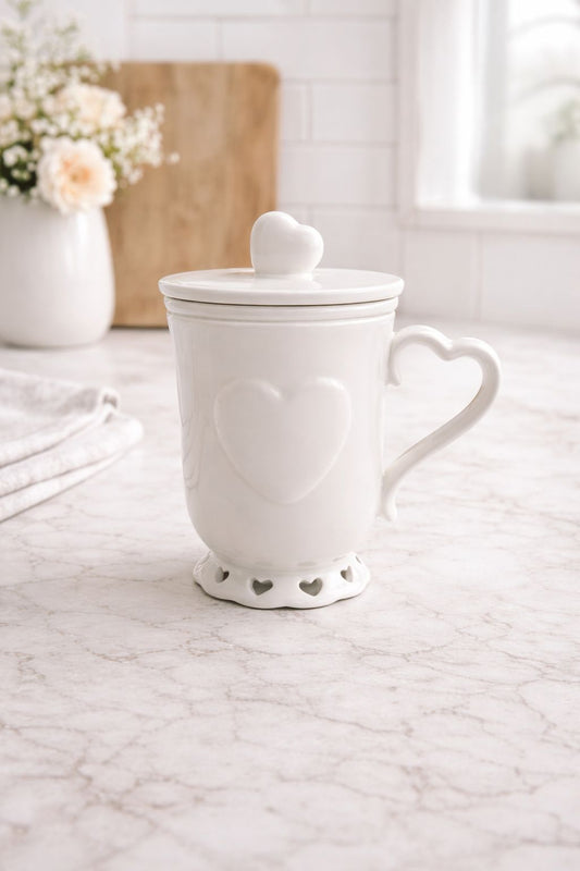Tisaniera bianca in ceramica con cuore h13xl15| L'Arte di Nacchi