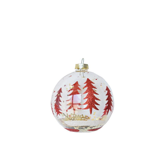 PALLA DI NATALE TRASPARENTE CON DECORO ROSSO  E ORO