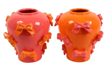 Vaso con fiocchi arancione  e rosso