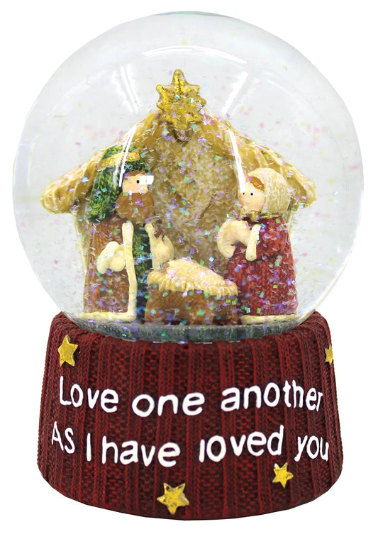 Sfera natalizia con natività con base rossa