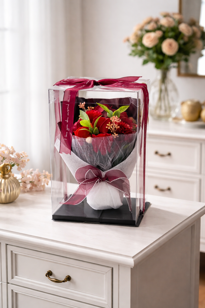 Box con mazzo di fiori artificiali